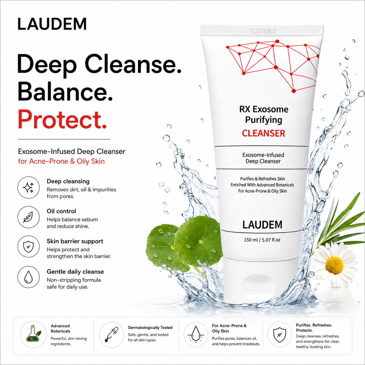 LAUDEM RX Exosome Purifying Cleanser 150ml | Cream Cleanser for Oily Skin