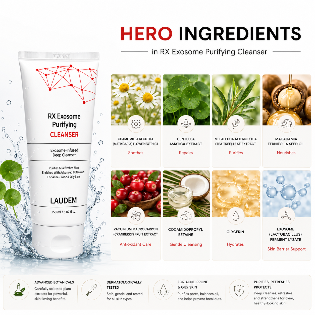 LAUDEM RX Exosome Purifying Cleanser 150ml | Cream Cleanser for Oily Skin