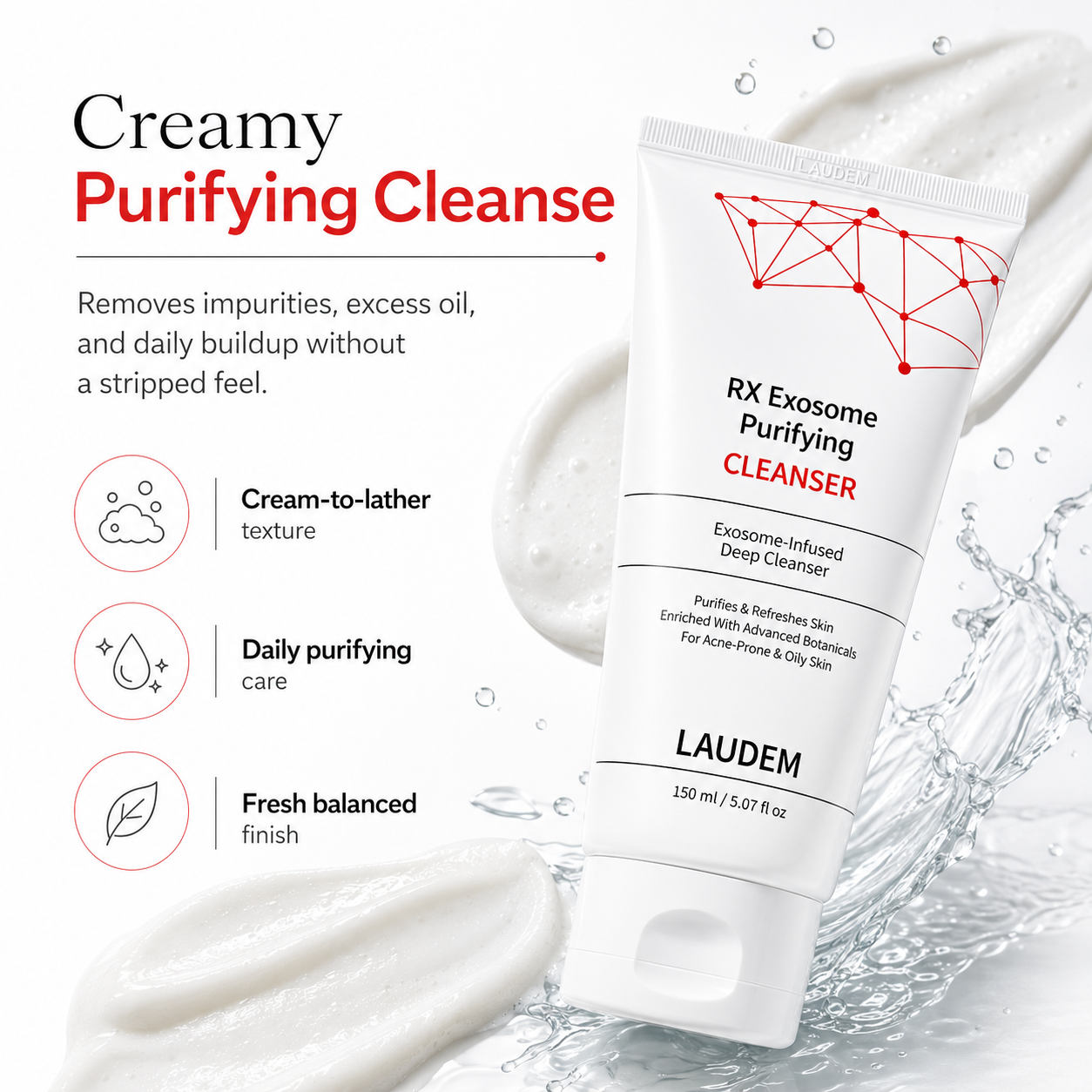 LAUDEM RX Exosome Purifying Cleanser 150ml | Cream Cleanser for Oily Skin